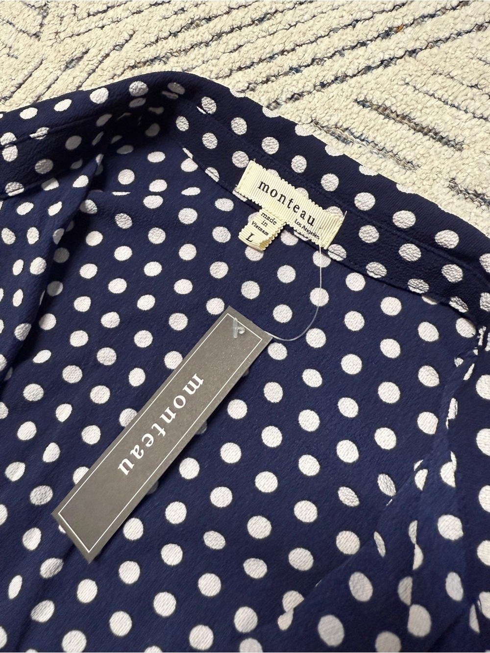 Monteau Navy and White Polka Dot Shirt Dress - Picture 4 of 7
